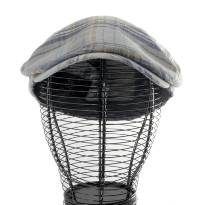 Casquette Plate Homme En Lin Ecossais Bleu