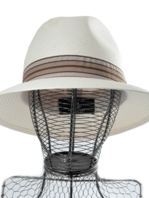 Panama Homme Toyo En Paille Blanc Avec Galon Rayé Marron