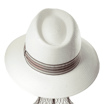 Panama Homme Toyo En Paille Blanc Avec Galon Rayé Marron – Image 4