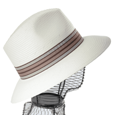 Panama Homme Toyo En Paille Blanc Avec Galon Rayé Marron – Image 5