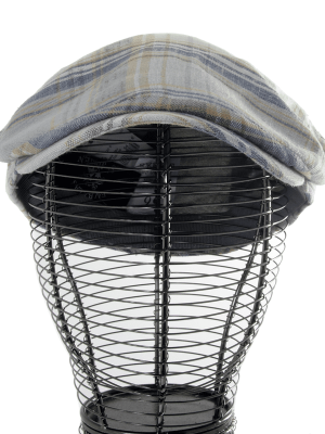 Casquette Plate Homme En Lin Ecossais Bleu